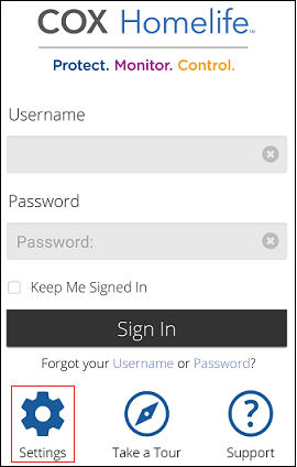 Sign In screen - Settings