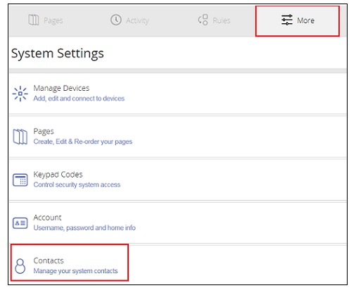 More menu, select Contacts