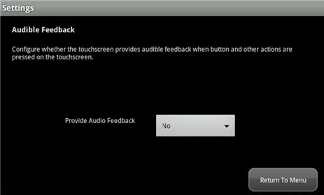 Image of the Audible Feedback Screen