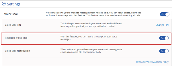 Image of MyAccount Readable Voice Mail section