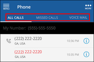 Cox Connect app, highlighting call options.
