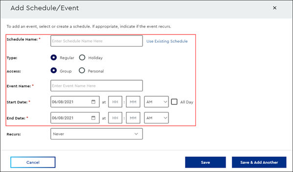 Image of Add Schedule screen