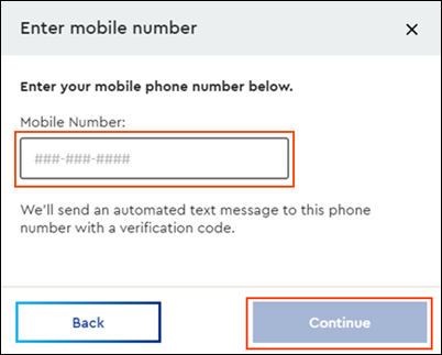 Image of Enter mobile number window