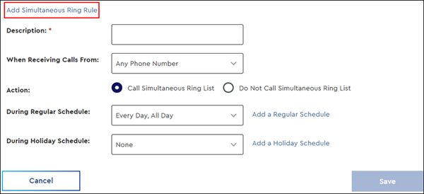 image of adding Simultaneous Ring Rule in myaccount