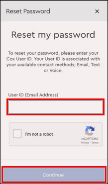 Image of Reset Password screen
