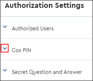 Image of Cox PIN drop-down arrow 