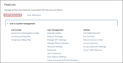 Image of Manage Schedule link