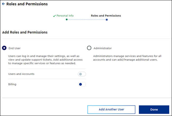 image of user permissions selection page