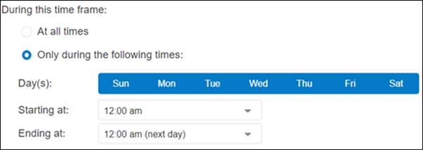 image of the time and day selection fields