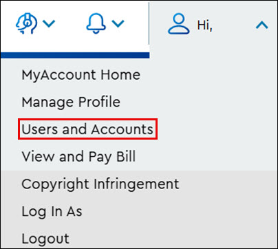 image of Online Main Menu Dropdown Users and Accounts