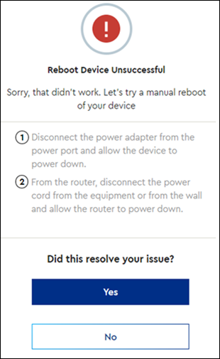 Image of Reboot Unsuccessful messaging
