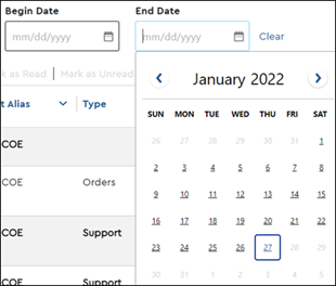 Image of Pop-Up Calendar selection