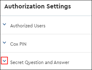 Image of Secret Question and Answer drop-down arrow 
