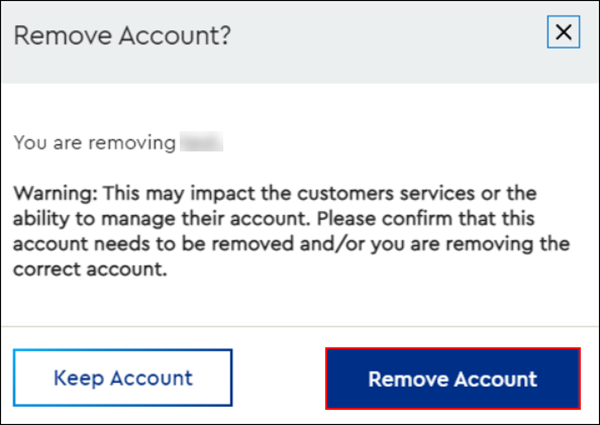 image of Remove Account pop-up window