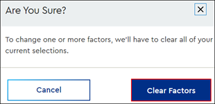 image of Clear Factors pop-up window