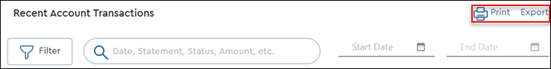 Image of MyAccount statement print icon and export link