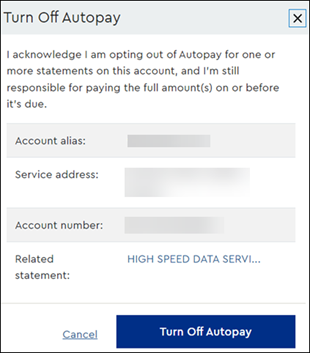 Image of Turn Off Autopay pop-up window