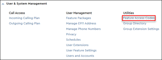 image of MyAccount  user management feature access code link