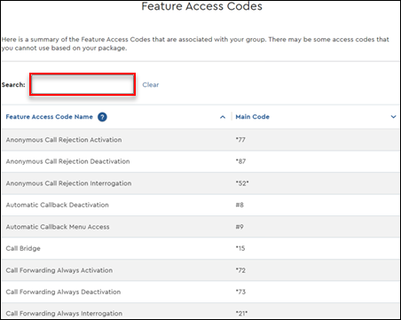 image of MyAccount  user management feature access code menu search