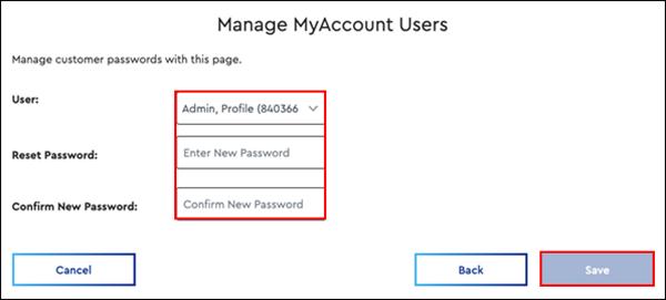 Image of Manage MyAccount Users page in MyAdmin