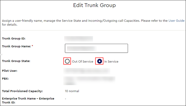 image of clicking radio button for in or out of service