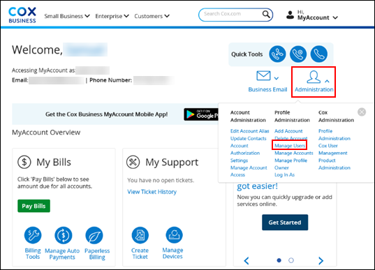 Image of MyAccount Administration Menu