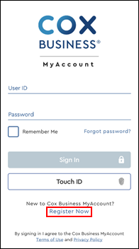 Image of Sign In screen, Register Now
