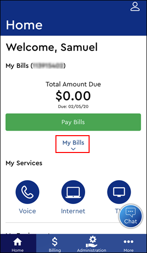 Image of My Bills Dropdown Menu