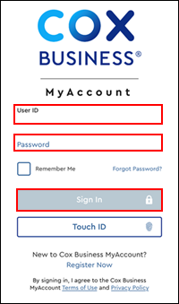 Image of MyAccount Sign In screen