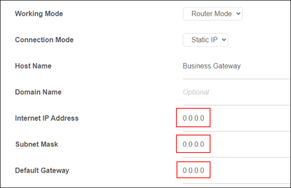 image of the static ip fields