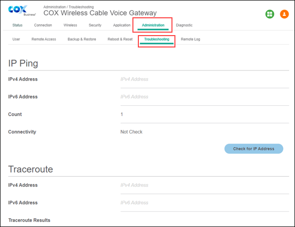 image of the admin portal troubleshooting tab