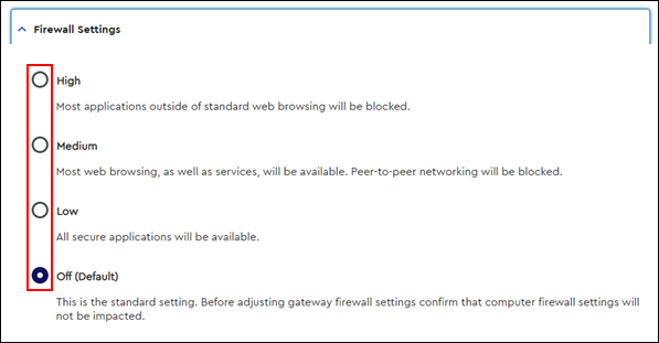 image of the firewall settings