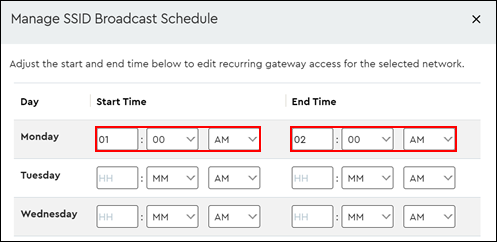 image of the schedule window