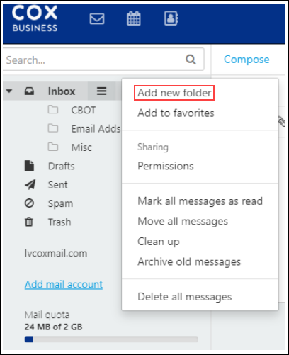 Image of CB Webmail Add New Folder
