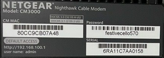 Image of Netgear CM3000 modem label