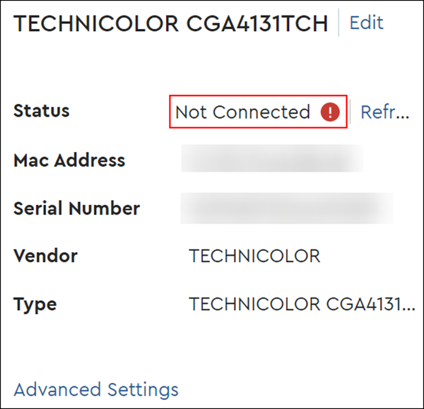 image of myaccount device status screen