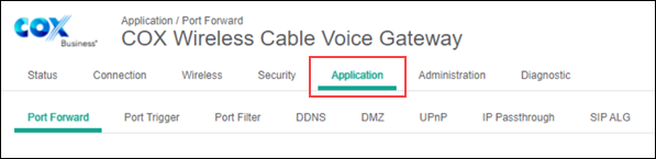 image of the admin portal application tab
