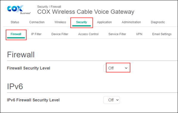 image of the firewall selection option in the admin portal