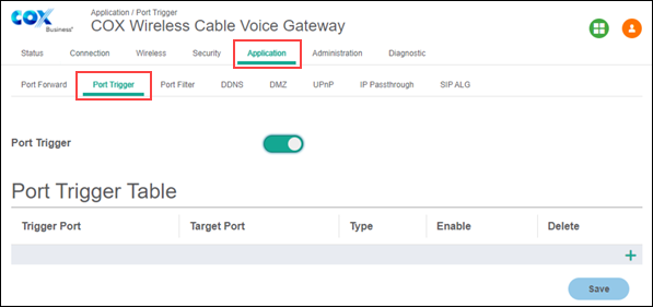 image of the port trigger menu