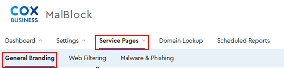 Image of Service Pages and General Branding Tabs
