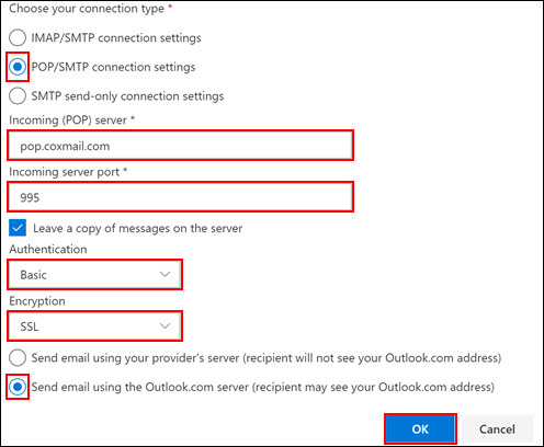 image of the configuring the advanced settings in outlook