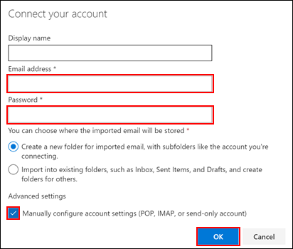 image of the outlook connect your account window