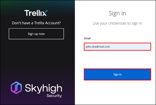 Image of Trellix Sign In window