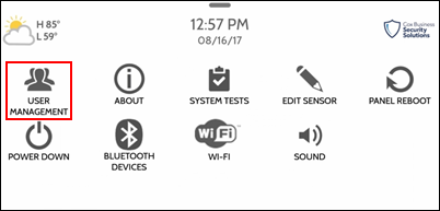 Image of the advanced settings menu with the user management icon outlined with a red box