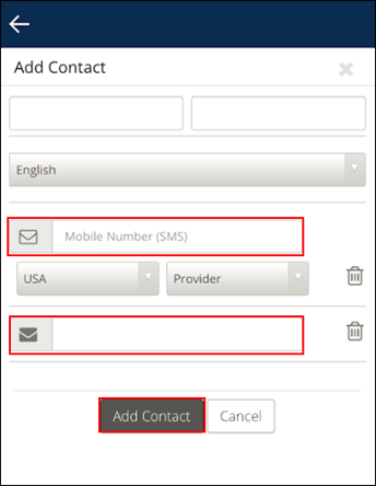 image of the add contact information fields