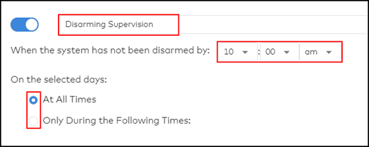 image of the subscriber portal disarm notification options