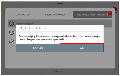 Image of the delete alerts display on the touchscreen