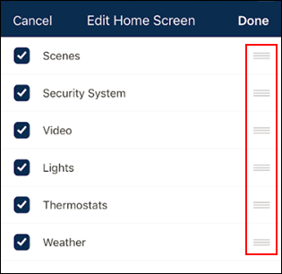 Image of the mobile app edit home screen options screen
