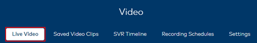 Image of Video menu Live Video selection