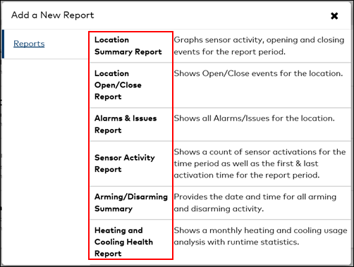 Image of Add New Report pop-up window